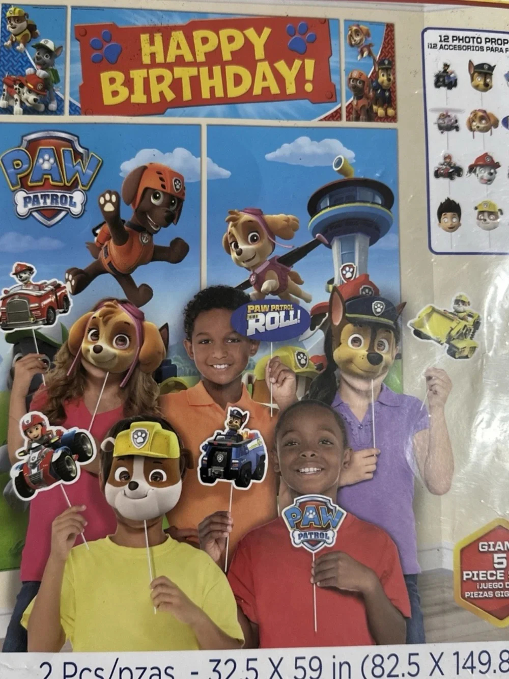 Paw Patrol Scene Setters With Props. Happy Birthday Party Decoration Poster Mask